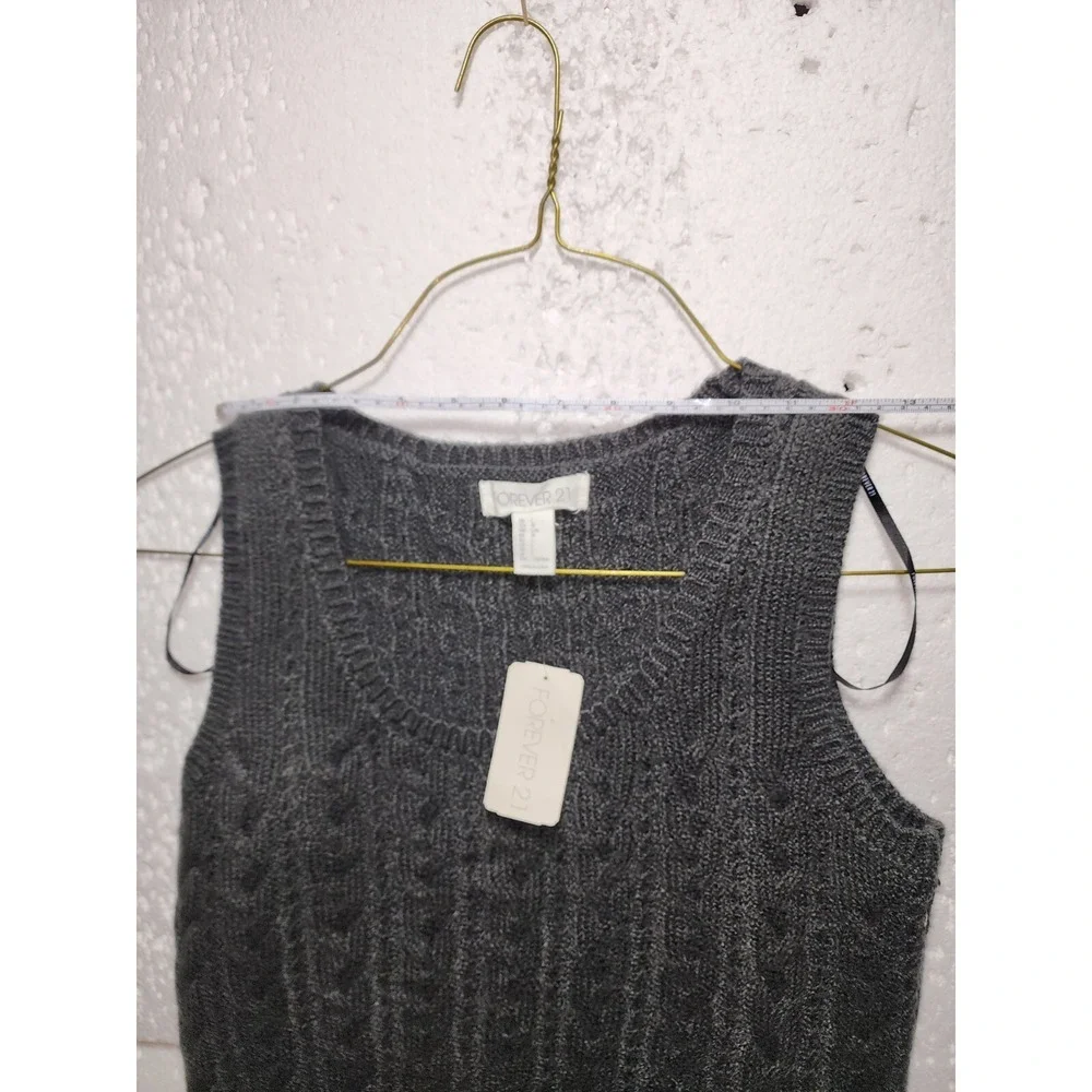 Forever 21 Sweater Top Women Large Dark Gray Knitted Sleeveless Cropped - Picture 8 of 11